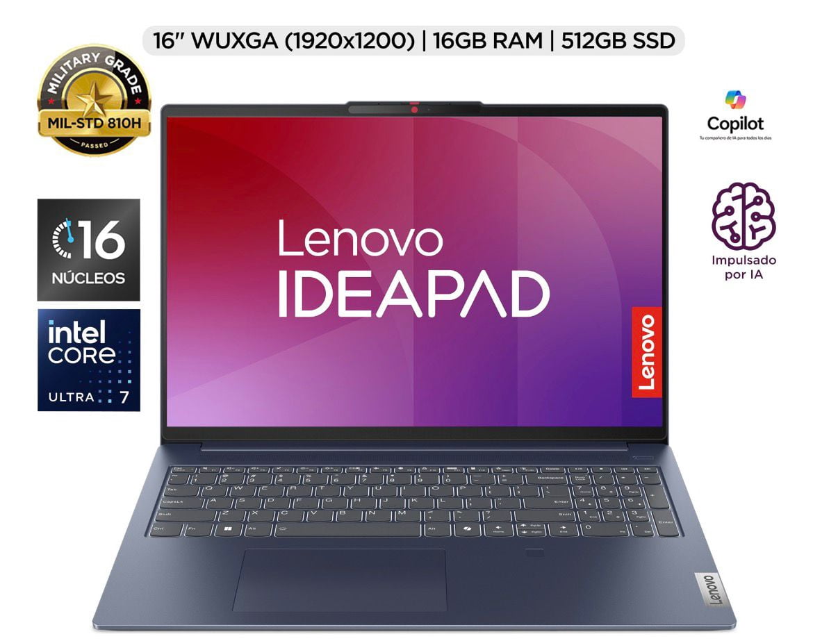 Laptop Lenovo IdeaPad Slim 5 16IMH9 | 16" WUXGA IPS | Intel Core Ultra 7 155H | 16GB RAM | 512GB SSD | Intel Arc Graphics | Windows 11 Home | Azul Abyss | Teclado en Español