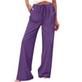 thumbnail image 3 of TaTaai Spring Summer Solid Color Women Casual Pants Cotton Linen Elastic Waist Straight Leg Breathable Lightweight Machine Washable No Fading Daily Wear Trousers Gift, 3 of 8