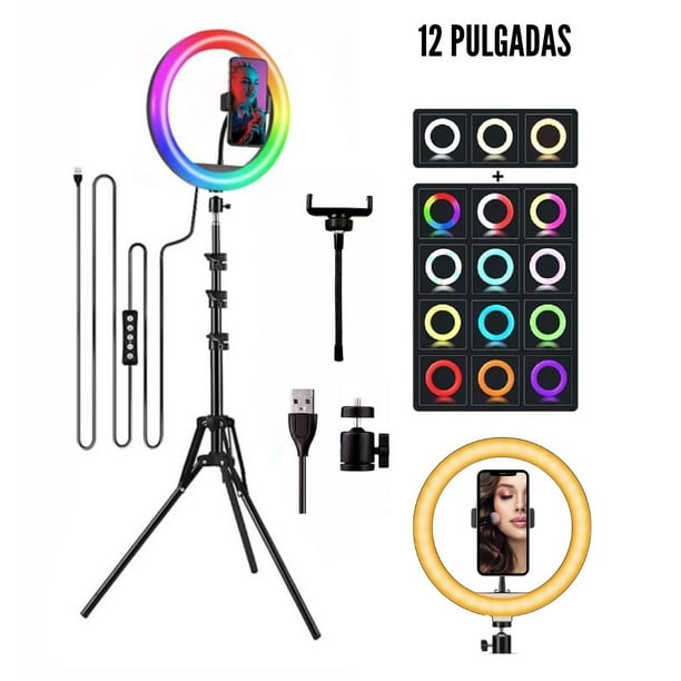 Aro De Luz Led Rgb Con Tripie Portátil Y Porta Celular Para Estudio Dosyu Dy-ljj30 12 Pulgadas