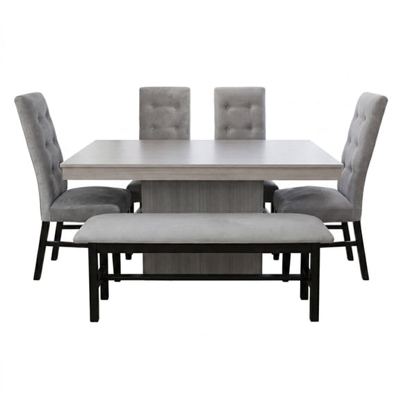 Comedor 4 sillas y 1 Banca con Mesa Rectangular Gris con Negro Camacho
