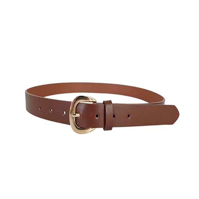 Cinturón George para Mujer, Mediano Hebilla Redonda Dorada Café Talla M