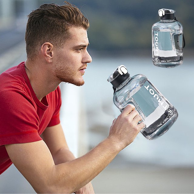 Vaso de agua de gran capacidad para deportes y fitness, botella de agua Ton Ton, resistente a altas temperaturas, cubo Ton Ton, vaso grande para el vientre, vaso recto para beber con asa de