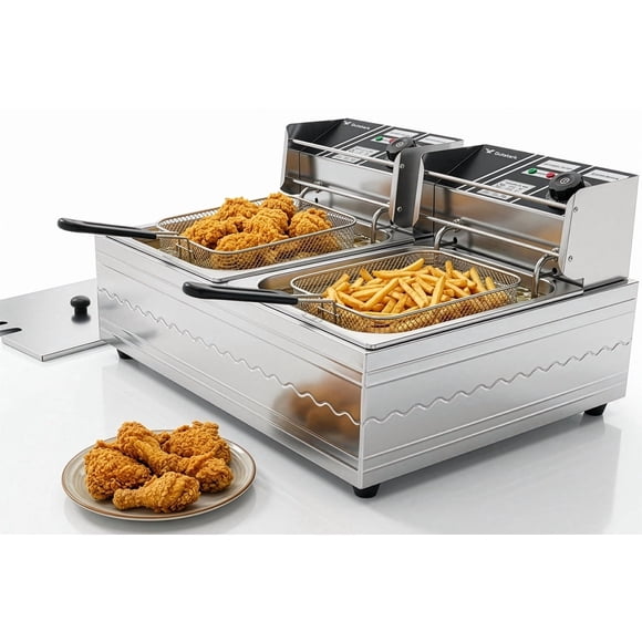 Freidora de Aceite 12 Lts GUTSTARK Electrica Industrial Boble Bandeja Acero Inoxidable Temperatura Ajustable Papas a la Francesa Pollo Frito Negocio