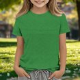thumbnail image 2 of LLYWEY Camiseta de Manga Corta para Niñas, Blusas Casuales de Verano con Ojales para la Escuela Color Sólido Cuello Redondo Camisetas de Manga Corta Verde 7 Años, 2 of 5