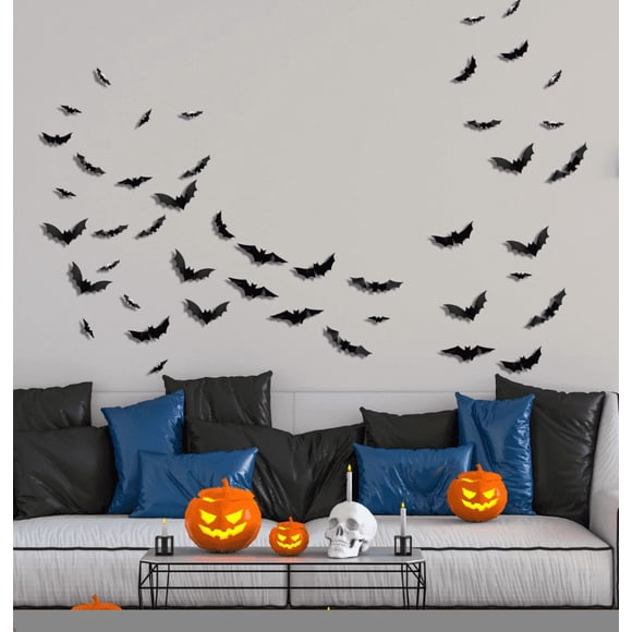 Three-dimensional Halloween LED Night Light Bats Holiday Party Window Display Garage Decoration PVC Flash Wall Stickers