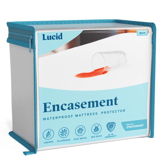 Lucid - Protector de Colchón 100% Impermeable - Funda Completa con Cierre - Algodón Suave, Hipoalergénico y Transpirable - Blanco - Tamaño Queen