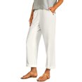 thumbnail image 2 of TaTaai Spring Fall Women's Linen Trousers Elastic Waist Wide Leg Straight Cut Loose Fit Ankle Length Casual Pants Solid Color Versatile Staple for Daily Style Gift, 2 of 9