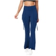 thumbnail image 1 of Amzcrzy Leggings Acampanados Mujer Cintura Alta Elásticos Yoga Ligeros Realzan Glúteos Color Liso Ajustado Casuales Bolsillos Laterales Tallas S-2XL Azul, 1 of 7