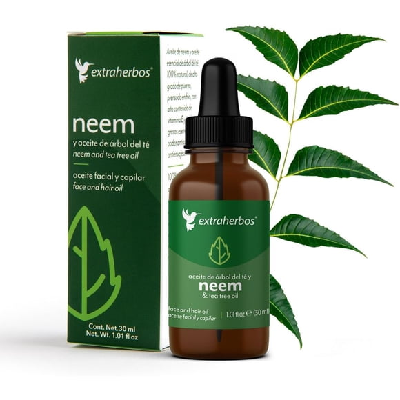 Aceite de Neem Orgánico con Aceite de Árbol del Té Facial, para Acné, Espinillas, Piel Grasa, 30ml