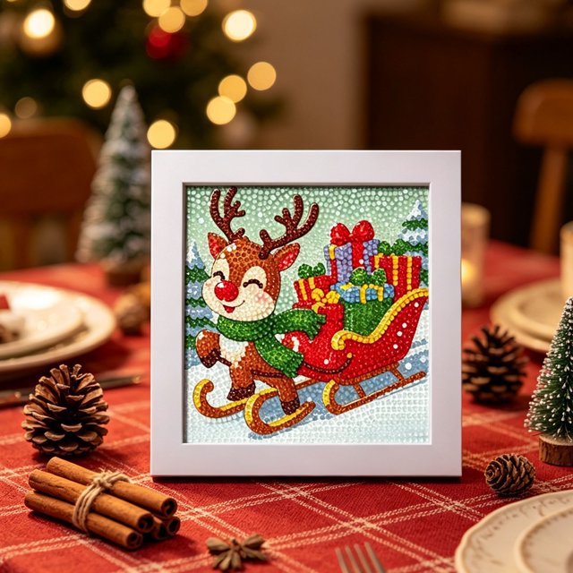 Amzcrzy Juguetes Para Niñas,Juguetes Educativos,Juguetes Stem,Kit De Navidad Con Marco 5D Redondo Con Taladro Completo,Cuadro De Arte De Diamantes,Adornos Navideños Festivos,Decoración De Pared,Regalo