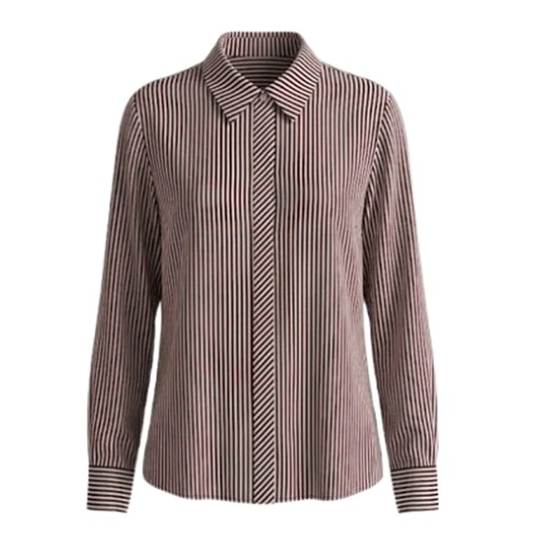 Blusa Simply Basic para Dama, Camisera Manga Larga Estampado Rayas Vino Talla M