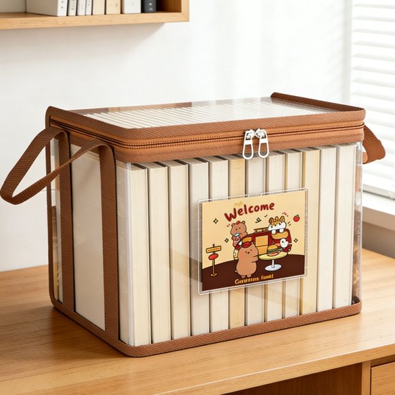 Caja de almacenamiento de libros plegable y transparente | Organizador de libros a prueba de polvo para escritorio de estudiante | Contenedor de libros viejos para el aula y el hogar