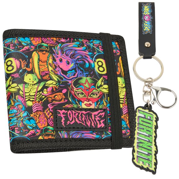 Cartera y Llavero Fortnite para Niños - Set con Portamonedas Negro