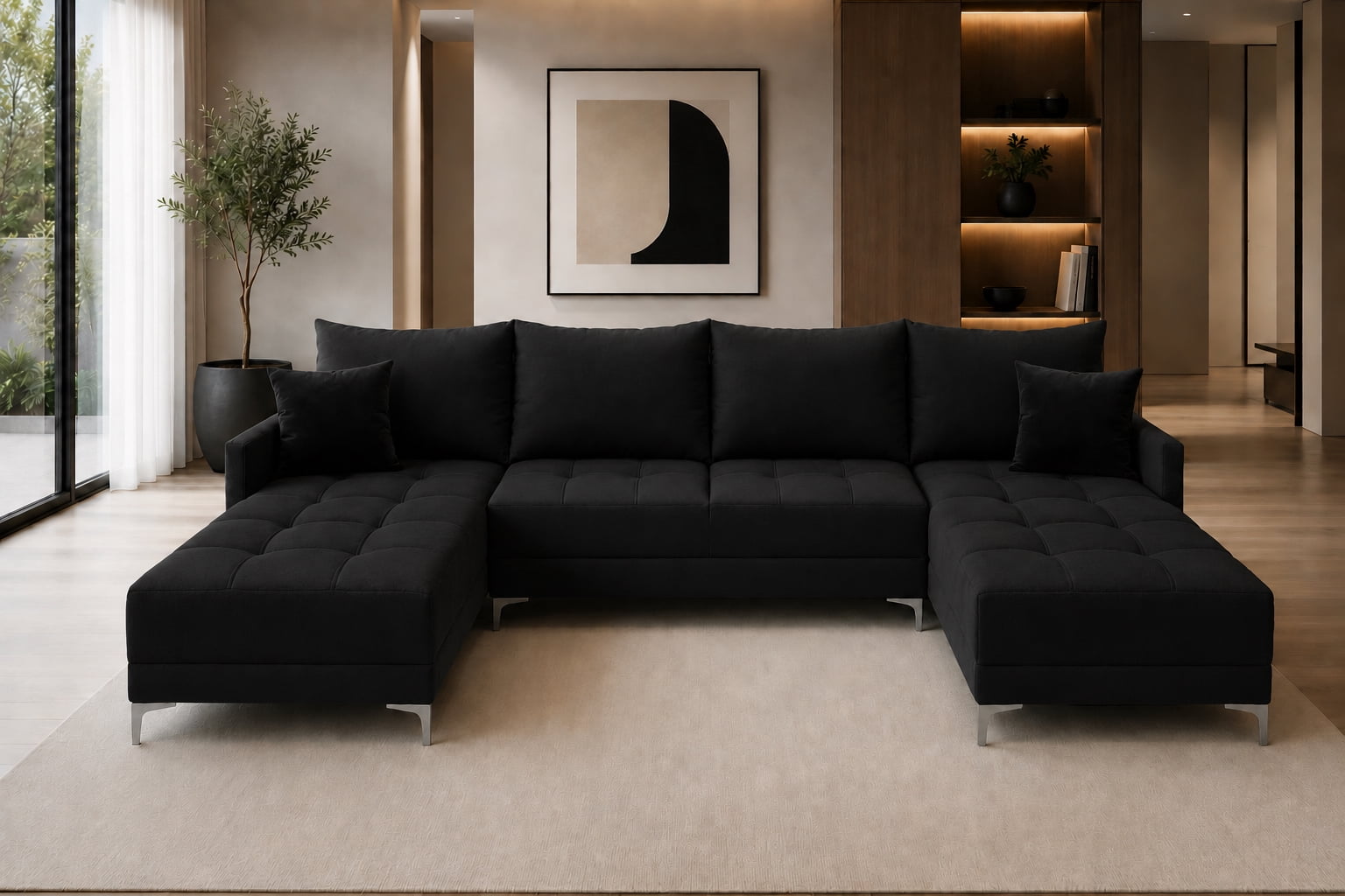 Sala Esquinera Modular en U El Bazar Store Adonia Lino Negro 180x3300x180 cm 3 Piezas