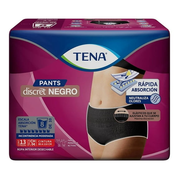 Ropa interior desechable TENA Pants Discret Negro Talla Chica / Mediana 13 Piezas