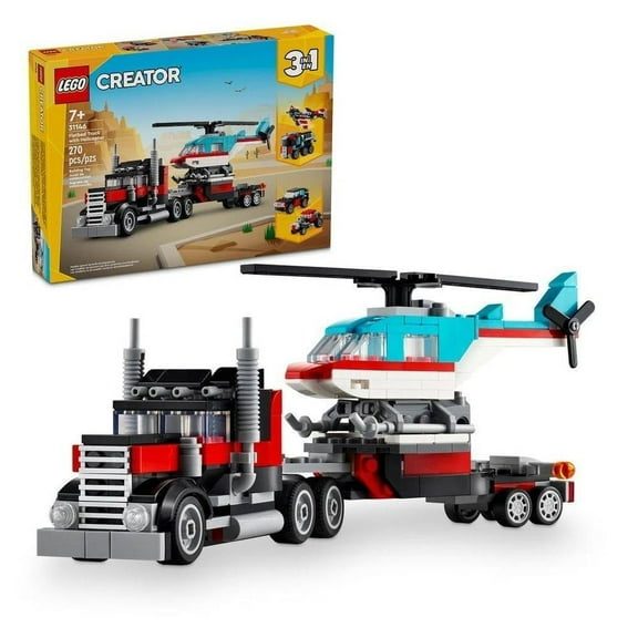 Set de Bloques de Construcción tipo rompecabezas LEGO Creator Camión Plataforma con Helicóptero 31146