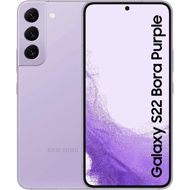 samsung galaxy s22 8gb ram 128gb bora morado desbloqueado Smartphone Samsung Bora Purple 6.1" Dynamic AMOLED 2X con orificio central para cámara frontal; vista trasera con módulo triple (50 MP principal, teleobjetivo 10 MP, ultra gran angular 12 MP). Diseño compacto y de una sola mano, bordes delgados y acabado morado; compatible con 5G, Wi‑Fi 6 y carga inalámbrica. También suele usarse como teléfono compacto para viajar.