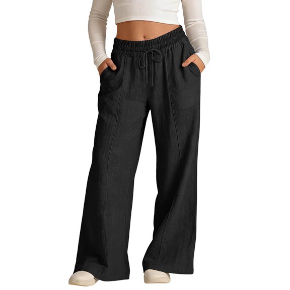 Pantalones casuales para niños, pierna recta, cintura con cordón ajustable, holgados, cómodos, de lino con bolsillos, para niños y niñas, color beige, tallas de 3 a 13 años.