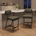 thumbnail image 2 of Banco de Bar Juego de 2 - Sillas Altas Tapizadas en Verde Vintage con Respaldo y Reposabrazos - Asiento Acolchado y Reposapiés Integrado - Estructura Metálica para Cocina, Isla o Barra, 2 of 8