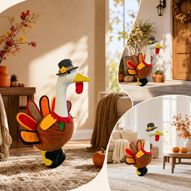 23 pulgadas Acción de Gracias Turkey Gansos Outfit Fall Harvests Gansos Disfraces Lawns Gansos Traje de pavo con peregrinos Sombrero Jardín Gansos Decoración Ropa