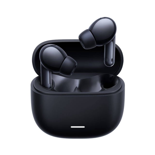 audífonos inalámbricos xiaomi redmi buds 6 lite negro — Estuche abierto con dos audífonos in-ear de puntas de silicón y tallo corto en acabado mate; diseño ergonómico, bocina dinámica de 12.4 mm, ANC y Bluetooth 5.3 según ficha técnica; micrófono dual para llamadas claras, ideal para viajes.