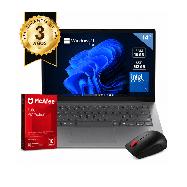 KIT LAPTOP LENOVO V14 G5 IRL INTEL CORE I5 210H RAM 16GB SSD 512GB W11P + MOUSE + ANTIVIRUS