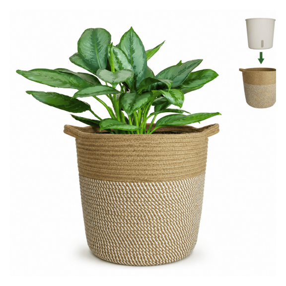 Maceta Tejida autorregable Grande Navojoa 33.5 x 34 cm de Alto. Ideal para Salas, recámaras, comedores, oficinas, baños y más.