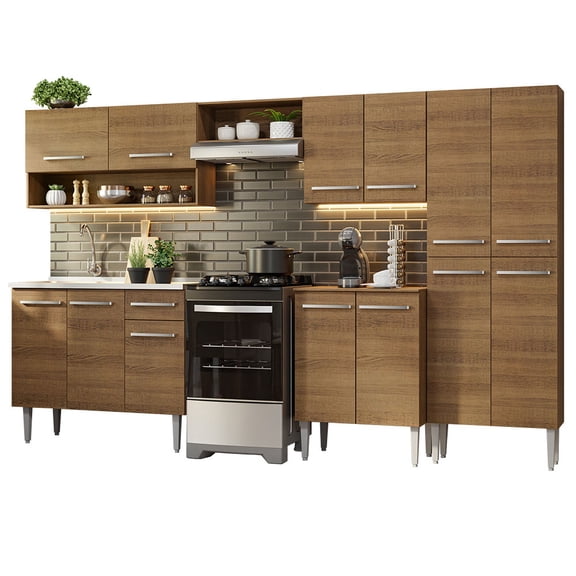 Cocina Integral 293cm Con Fregadero Emilly Madesa 09 Marrón