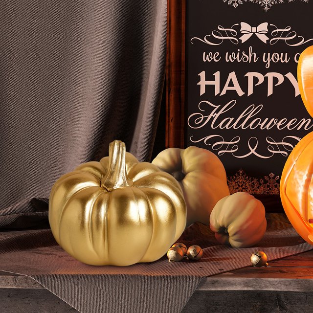 Decoración de resina de calabaza de Halloween | Mesa de centro de mesa de otoño • Miniatura realista pintada a mano • Acento dorado • Entrada del salón • Disposición otoñal de Acción de Gracias