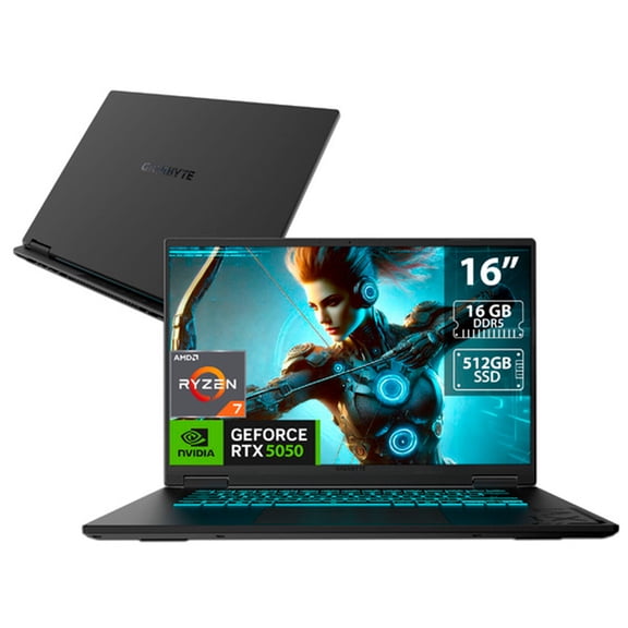 Laptop Gamer Gigabyte A16: AMD Ryzen 7 260, RAM 16GB DDR5, SSD 512GB, Pantalla 16", RTX 5050, Windows 11 Home