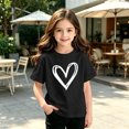 thumbnail image 3 of Camisetas Gráficas para Niñas - Camisetas Casuales con Estampado de Corazón, Cuello Redondo, Manga Corta, Camisas para la Escuela, Tops de Verano, Negro, 10 Años, 3 of 5