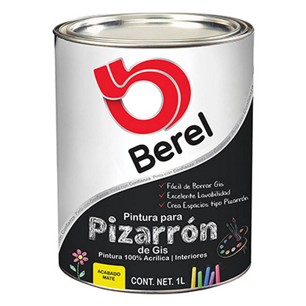 pintura para pizarrón berel acrílica interior 1l color negro mate ...