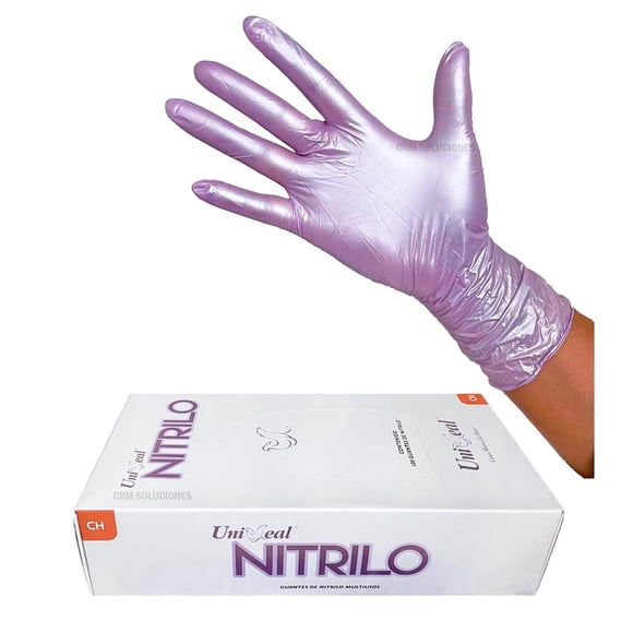 Guante de Nitrilo UNISEAL Lila Extra Chico ambidiestro, ajuste ergonómico flexible y cómodo