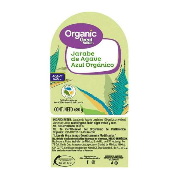 Imagen 3 de Jarabe de agave Great Value orgánico 680 g