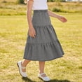 thumbnail image 1 of Falda midi vaquera escalonada para niñas, cintura alta elástica, corte en A, falda larga informal, suave, transpirable, con volantes, color negro, tallas de 4-5 a 14-15 años., 1 of 5