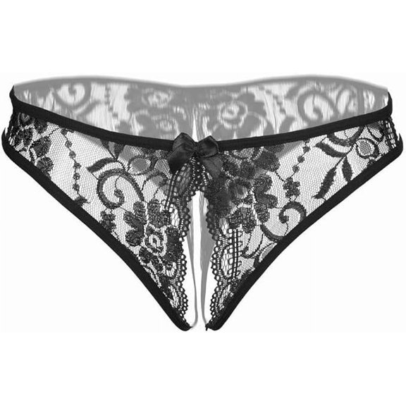 Zhuge Bragas Sexy para Mujer con Encaje Floral y Sin Entrepierna, Tejido Elástico, Diseño Atractivo y Cómodo para Momentos Especiales,Talle L Negro