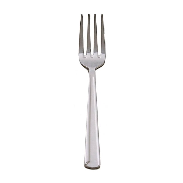 tenedor mainstays línea ellegance acero inoxidable tenedor de mesa pulido tipo espejo con mango recto y liso y cuatro puntas, vista frontal centrada sobre fondo blanco; ideal para cubiertos de mesa formal o uso diario.