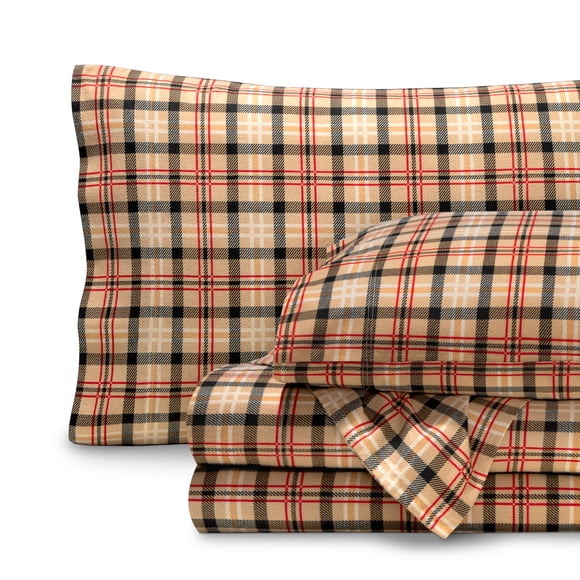 Juego de Sábanas de Lujo Bare Home 100 % Algodón Doble Bolsillo Profundo 3 Piezas Cuadros Rojos