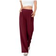 thumbnail image 1 of Amzcrzy Pantalones Vestir Mujer Color Liso S-2XL - Cintura Alta Elástica, Pliegues Frontales, Sin Cremallera, Bolsillos, Para Trabajo Rojo, 1 of 5