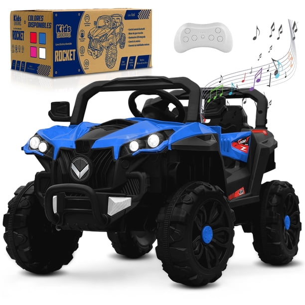Kids House Carrito Montable Buggy Rocket 12V para Niños, Motor Dual, Control Remoto, Puertas Dobles, Luces LED, Música, Avance y Retroceso, Bluetooth, Batería Recargable, Seguro y Divertido
