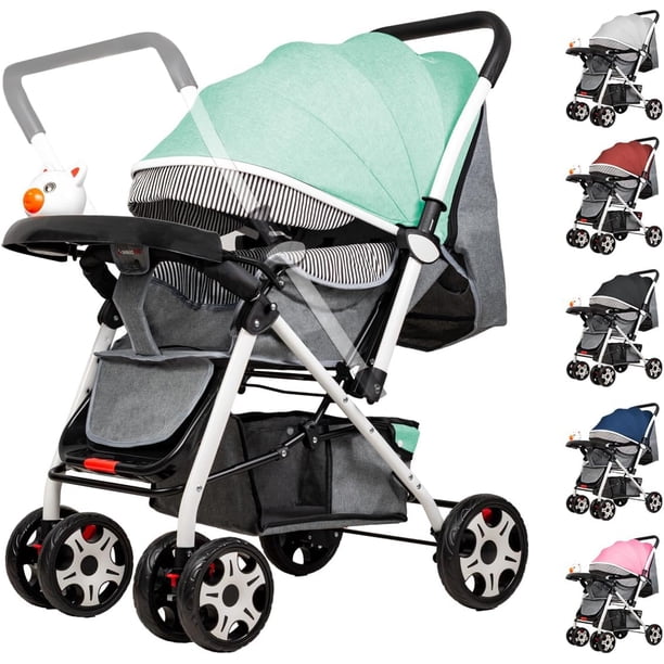 Carriola Infantil De Lujo Con Toldo De Viaje Compacta Y Ligera Carriola Para Bebe Con Jugetes Tela Transpirable Carrito Para Bebe Con Mango Ergonomico Carreola Ultra Ligera Y Comoda (Verde)