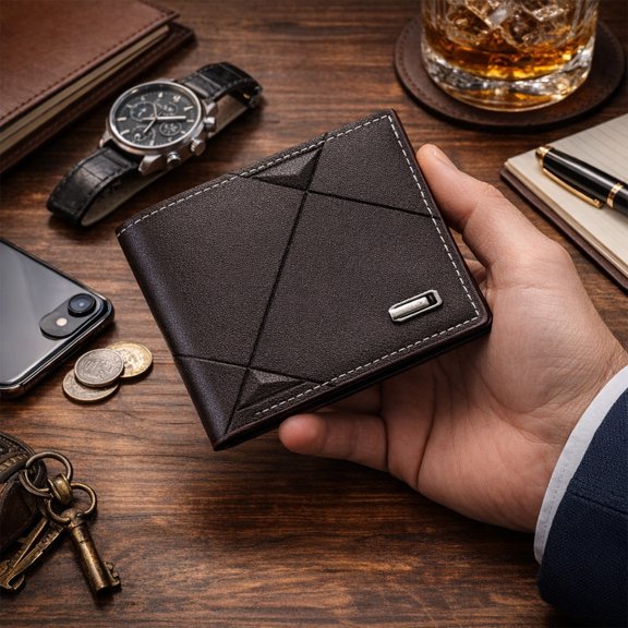 Cartera de cuero Cartera delgada para hombres con clip para dinero Cartera simple con doble pliegue Carteras para hombres con compartimento para tarjetas de crédito Cartera para hombres con monedero O