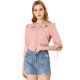 thumbnail image 1 of Allegra K Blusa de lunares de verano de media manga con cuello con volantes para mujer Rosa XL, 1 of 6
