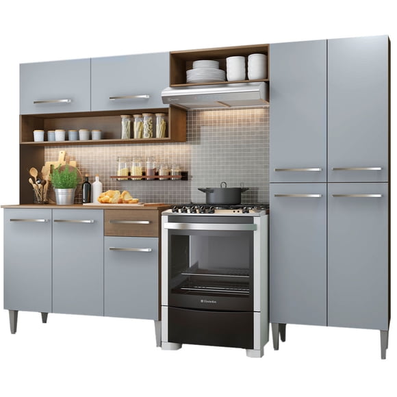 Cocina Integral Completa Madesa Emilly Pop 229cm Marrón/Gris