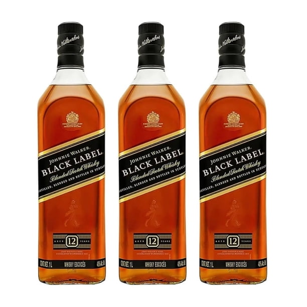 Paquete de 3 Whisky Johnnie Walker Blend Black Label 750 ml