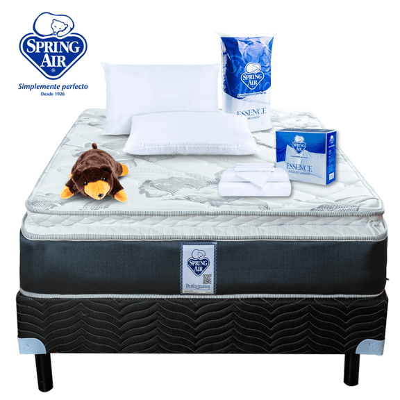 Paquete Colchon Spring Air Smith Queen Size Box 2 Almohadas Sabanas y Osito