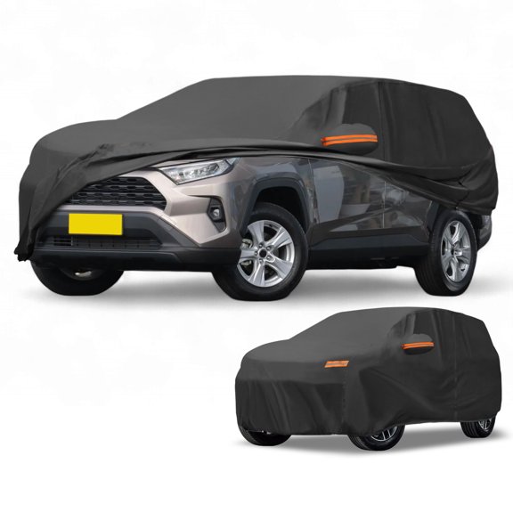 Funda para auto impermeable para todo clima, protección exterior completa contra el sol y la lluvia, con tiras reflectantes, negra para Toyota RAV4