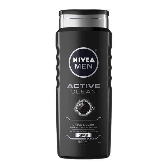 Jabón corporal NIVEA MEN Deep Active Clean hidratnte 3 en 1 para cuerpo, rostro y cabello 500 ml