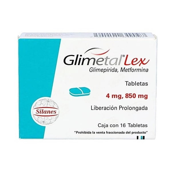 Glimetal LEX Glimepirida 4 mg Metformina 850 mg 16 tabletas
