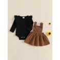 thumbnail image 4 of Conjunto de otoño para bebé niña: pelele liso de manga larga con volantes y cuello redondo, y falda de pana con tirantes (2 piezas)., 4 of 9
